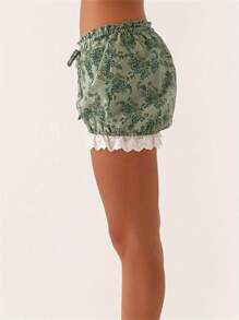 Womens Lace Trim Shorts Casual Elastic Waist Plaid Print Bloomers Lolita Cosplay Costume