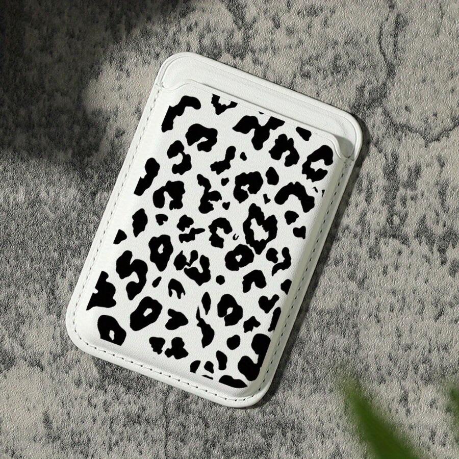Magnetic PU Leather Card Bag Personality Pattern Cartoon Text Cute Mini  Wallet For Magnetic Artificial Leather Wallet Phone Case For Iphone 16 Pro Max, 15/14 PLUS, 13/12/11 Pro   Galaxy S25 Edge S24FE S23Plus S22 ULTRA+ - White-leopard - View 1