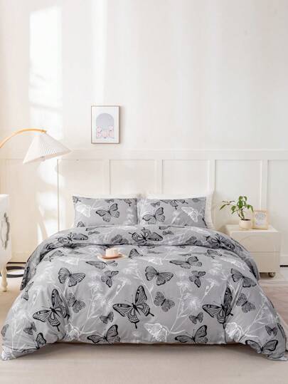 3pcs/Set Butterfly Pattern Duvet Cover Set(1 Duvet Cover & 2 Pillowcase)Soft And Skin-Friendly Duvet Cover Bedding Set For Home, All Season Bed Sheets Set