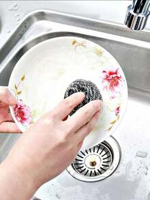 Stainless Steel Brush Cleaner Balls, Multi-Purpose Kitchen Cleaning Scrubber. Essential Cleaning Tool For Home, Outdoor, & BBQ. 2-In-1 Sponge & Cleaning Ball,Kitchen,Bathroom,Home,Household Supplies - Bạc - Xem 5