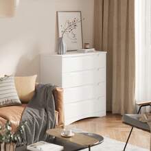 4 Wooden Dresser, Drawer Units Chest Of Drawers Smooth Metal Glide Bedroom Storage For Bedroom, Tall Dresser With Hollow Handles With Sturdy Legs,Home Decor, Room Decor - 白色 - 查看 9