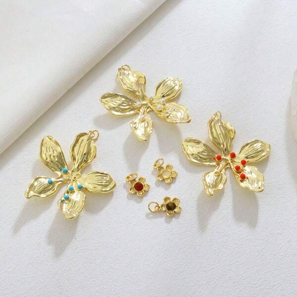 1pc Copper 5-Petal High-End Flower Pendant, DIY Bracelet Necklace Earrings Decorative Jewelry Accessories