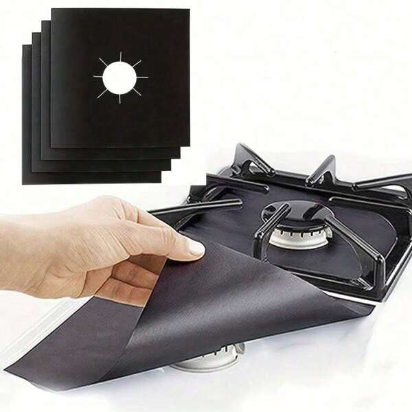 4/6/9/12pcs Gas Stove Burner Liners, Non Stick Reusable Gas Stove Protector, Thick 0.1mm Black Non-Stick Easy Clean Liners, High Temperature Resistant And Cuttable Burner Protector Liner, Easy To Clean, Suitable For Kitchen Cooking, Kitchen Gas Stove, Kitchen Tools, Kitchen Items, Household Must-Haves, Kitchen Accessories