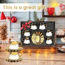 12-Piece Porcelain Coffee Cup Set - 6 Gold-Rimmed Turkish Espresso Cups & Saucers, 100ml Ceramic Tea/Latte Mugs, Stackable Gift Set In Elegant Box - Gold - View 3