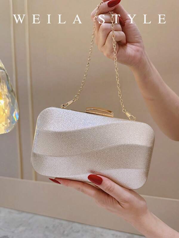 Minimalist Rose Gold PU Leather Clutch Bag, Solid Color Luxury Women's Handbag For Evening Party, Wedding, Banquet, High-End Fashion Lady Purse, Formal Dress Envelope Bag, Versatile Elegant Box Bag, Shoulder/Crossbody Chain Bag, Adult Birthday, Cocktail Party, Small Purse, Fashionable Socialite Style