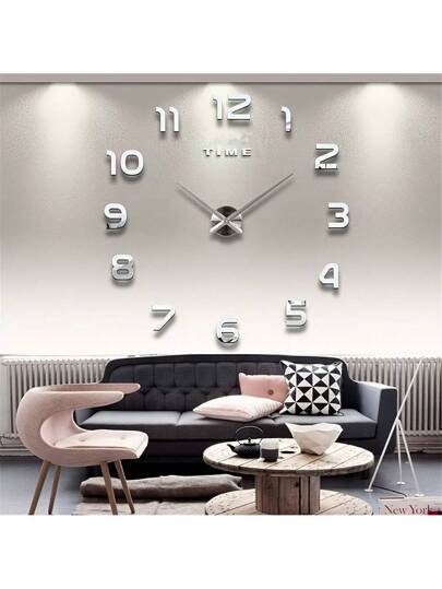 3D DIY Wand Klok Acrylic Spiegel Stickers Clocks Home ation Living Room Quartz Needle Hang Horloge Europe s: Zwart Zilver 16/19/35 Inches Optional