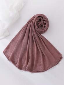 1件装女士纯色轻薄弹力褶皱头巾，时尚围巾，柔软休闲，适合搭配连衣裙 - A - 查看 28