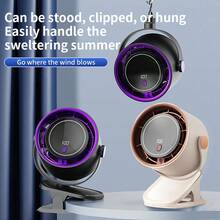 1pc 1200mAh New Desktop High-Speed Fan, Fashionable USB Multi-Function Smart Display Home Wall-Mounted High Airflow Small Fan - Clip Type-milky Apricot - View 11