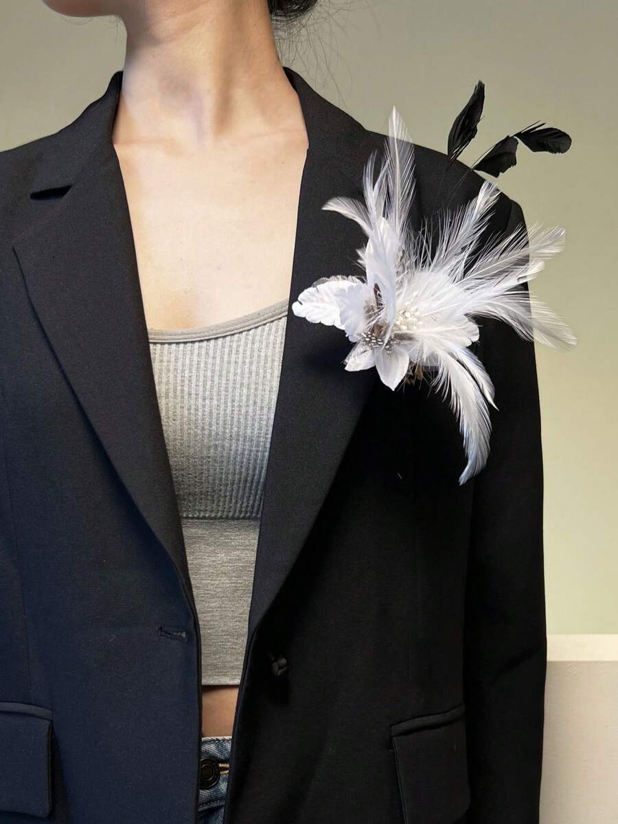 Elegant Handmade 3D Feather Flower Brooch Hair Clip, Women Jewelry Accessory - Feather Flower - View 1