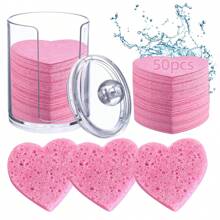 50 Pieces Reusable Compressed Natural Facial Sponges Round Soft Face Exfoliator Makeup Removal Cleansing Sponge Reusable Cosmetic Sponge With Clear Plastic Sponge Storage Jar