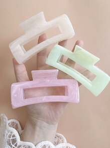 3pcs Women Large Size Pink, White, Green Square Ripple Pattern Hair Clips, High Quality Elegant, Minimalist, Versatile Ombre Color Summer Hair Accessories, Suitable For Daily, Casual, Party, Work, Vacation, Face Washing, Makeup, Outfit Matching Beauty Claw Clips Boho Hair Claw
