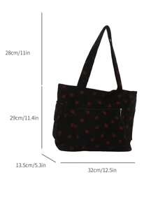 1 Fashionable Contrasting Color Bow Printed Shoulder Bag, Simple And Lightweight, Multiple Pockets, Single Shoulder Tote Bag