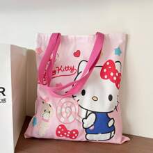 Sanrio Hello Kitty, Cinnamoroll,Pochacco 1pc Supply List Japanese Kt Cat Cartoon Hello Kitty Canvas Bag Fresh And Simple Shoulder Bag Class Hand-Held Canvas Bag, Cute Cartoon Large Capacity Handbag Shopping Storage Bag Tutoring Bag Small Gift Prizes,Birthday Gift,Makeup Bag,Hello Kitty Items