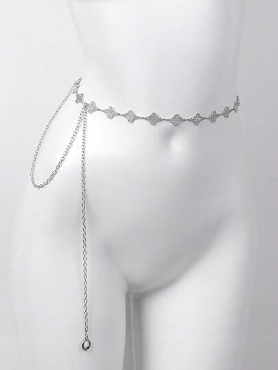 1 pezzo Catena per la vita decorativa alla moda e semplice in lega con strass a forma di quadrifoglio come accessorio per abito da donna