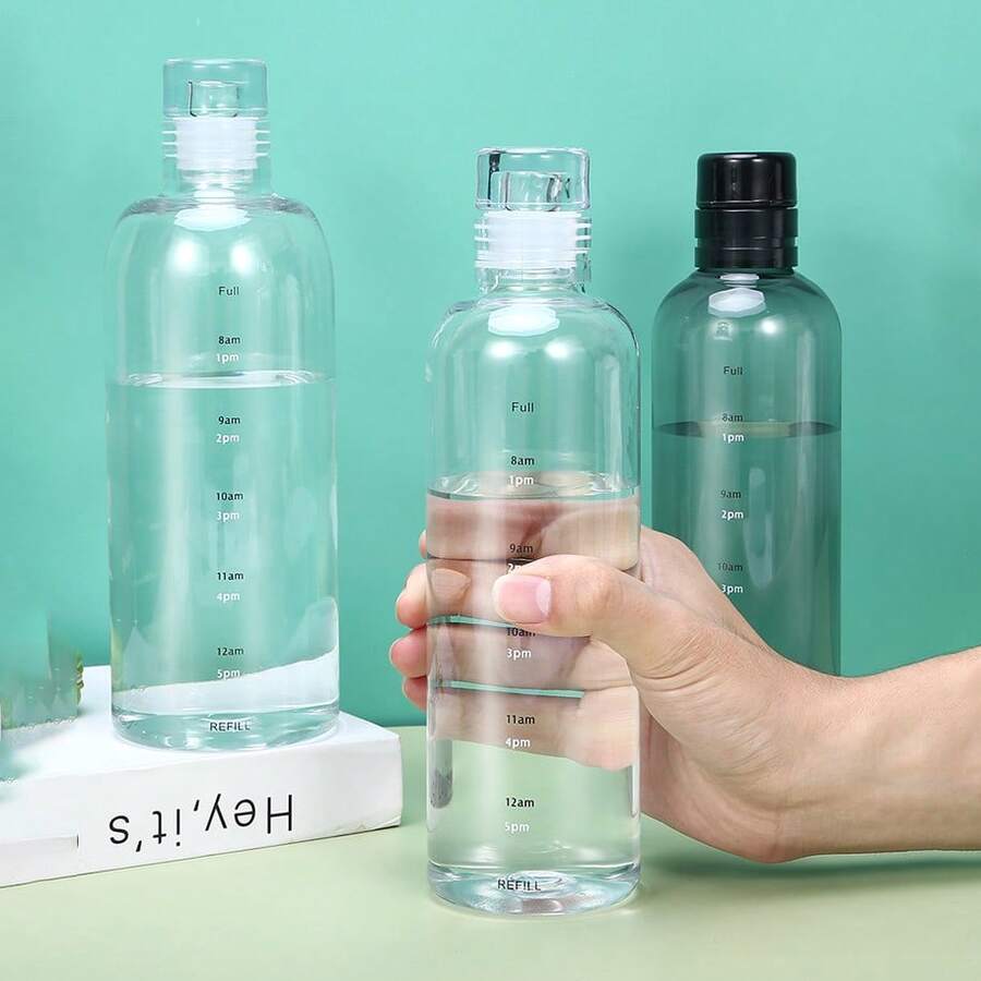 1pc Adult Creative Time Scale Cup, Transparent Plastic Cup With Large Capacity, Portable Car Water Bottle - Blue - View 1