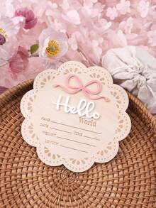 1pc Hello Word Bow Decorative Newborn Baby Name Sign, Wooden Baby Announcement Plaque, Baby Shower Photography Prop, For Boys And Girls - Multicolor - View 8