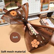 1 件可爱 CAPYBARA 图像铅笔盒，大容量可容纳 A4 书籍、凝胶笔、尺子和其他文具，双层透明纱布铅笔盒。, 返校, 学校用品, 铅笔袋, 书包 - 彩色 - 查看 3