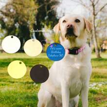 定制宠物狗/猫牌项链吊坠，不锈钢圆形个性化姓名、生日、电话号码、宠物防丢身份牌，DIY雕刻圆盘