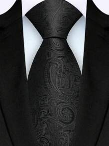 1pc Men's 8cm Width Black Paisley & Cashew Flower Necktie, High Quality Fashion Wedding Party Business Tie Men Necktie - Black - View 7