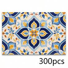 A Set Of 4/6pcs With Blue Patterns, Table Placemats, Made Of Machine Washable Polyester Fiber, This Rectangular Heat-Resistant Placemat Is Heat-Resistant, Stain Resistant, Waterproof, And Easy To Clean. It Is Suitable For Desktop Decoration, Holiday Party Decoration, And Desktop Protection, And Is Suitable For Both Home And Outdoor Use