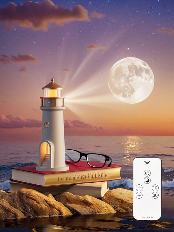 1 Peça Luminária Noturna LED de Farol com Controle Remoto, Projetor de Luz de Lua, Design Criativo Avançado para Decoração, Quarto, Sala de Estar, Estudo, Presente