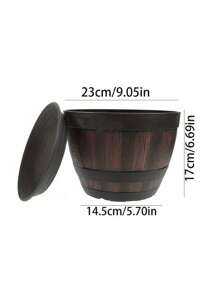 1 pieza Maceta de estilo vintage de barril de whisky con bandeja - 1 base + 1 maceta, maceta de plástico a rayas con agujeros de drenaje, adecuada para uso en interiores y exteriores, ideal para cultivar hierbas, flores frescas, suculentas - Maceta de jardín redonda