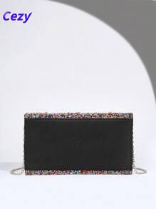 Cezy 1 pieza Bolso de mano con adorno de cristal de moda - Correa para el hombro desmontable - Cierre magnético - Forro de poliéster - Estilo brillante similar a diamantes para fiesta - Excelente regalo para mujeres