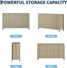 CuisinSmart 55" Sideboard Buffets Cabinet Modern Accent Storage Cabinet With 4 Fluted Doors And Adjustable Shelves Wood Credenza Buffet Sideboards, Console Table For Kitchen Dining Living Room Entryway - 橡木 - 查看 4