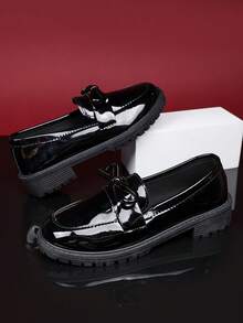 1 双柔软仿皮休闲乐福鞋，带蝴蝶结装饰，适合少女，圆头平底舒适时尚一脚蹬鞋，适合学生、日常、度假、派对、校园