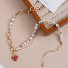 1 set de collier de luxe premium avec cœur et perle pour femmes, bijoux d'été polyvalents