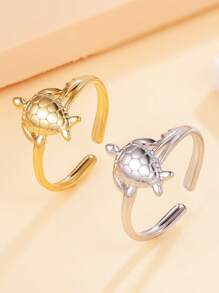 1pc Bohemian Ocean Series Sea Turtle Openable Stainless Steel Ring, Casual Beach Resort Style Animal Ring, 18K Gold Plated No Fading Ring For Women, Holiday Wear