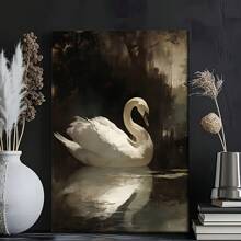 1 Pc Canvas Painting, Elegant White Swan , Wooden Framed Art,High Quality ,Thickness 2.25cm/1inch  Wall Art Prints Poster Direct Hanging Decor For Home Gifts,Living Room, Bathroom, Bedroom, Kitchen,Bar,Office - 彩色 - 查看 2