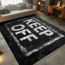 1pc "KEEP OFF" Graphic Print Shag Area Rug, 650GSM Silicone Backing, Soft Plush Carpet For Patio, Camping, Entryway, Living Room, Bedroom, Game Room, Machine Washable For All Seasons, Home Decor