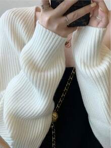 1pc Knitted Solid Color Shawl With Sleeves, Multi-Functional Cardigan,Fashion Scarf Sunshield Neck Warmer For Daily Wear For Dress - White - View 5