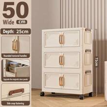 Foldable Multi-Tier Storage Box, Double Door Storage Cabinet For Clothes, Books, Snacks In Bedroom, Living Room, Cream Color
