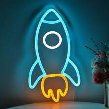 1pc Space-Themed Rocket Neon Sign - Vibrant LED Wall Art With Planets & Stars, USB-Powered Wall-Mounted Decor For Home, Bar, Bedroom, Office, Gaming Room, For Man Cave - Unique Sci-Fi Gift, 16.7cm X 29cm, Space Room Decor