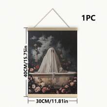 1 件，帆布墙艺术卷轴画，防水，海报，带框壁画，秋季装饰，万圣节，浴缸里的鬼魂，万圣节装饰，闹鬼浴室印刷品，艺术海报印刷品，黑暗学院，复古海报，哥特式绘画，万圣节壁画，复古艺术海报，适用于客厅、卧室、入口装饰、鬼屋或万圣节派对装饰、浴室装饰、房间装饰