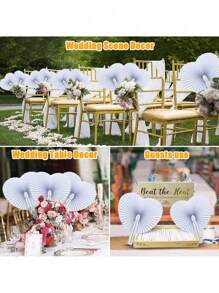 1/12pcs Heart Shaped Folding Paper Fans For Wedding Guests Party Favors Decorative White Heart Paper Hand Fan Personalized Wedding Fan With Plastic Handle For Wedding Birthday Party Favors
