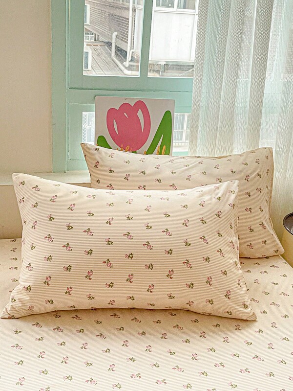 2 piezas Funda de almohada de poliéster 100% con estampado floral vintage (Relleno de almohada no incluido), suave y cómoda para todas las estaciones