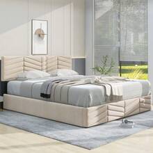Beds - Beige + Velvet + 140cm*200cm - View 3
