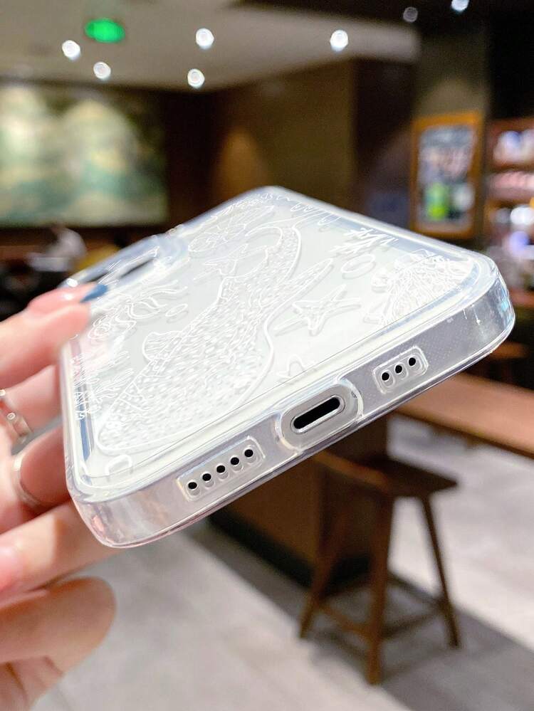 白色时尚海洋元素单件装简约线条海洋鲸鱼图案防滑软手机壳，兼容 11/12/13/14/15/16 Pro Max，防水防震防摔防刮，生日礼物 - 彩色 - 查看 4