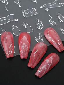 2 piezas Calcomanías para arte de uñas con líneas irregulares plateadas con láser, diseños geométricos hologtráficos bronceados, decoraciones tipo Y2K para puntas francesas, adhesivos de decoración de uñas de Halloween