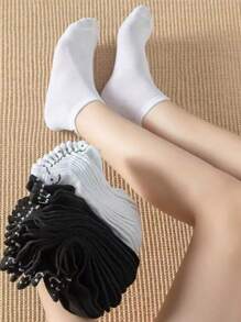 10 Pairs Women Smiling Face Jacquard Boat Socks, Low Vamp Non-Slip Solid Color Thin Soft Simple Short Socks