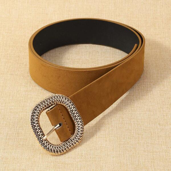 1pc Brown Crazy Horse Buckle Flat Belt