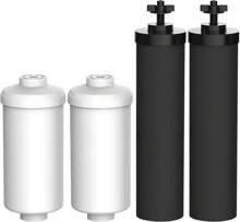 Filtro de agua, Repuesto para filtros negros (BB9-2) y filtros de fluoruro (PF-2) Paquete combo y sistema de filtro de gravedad - Incluye 2 filtros negros y 2 filtros de fluoruro (4)
