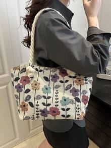 时尚撞色花朵印花可爱单肩包，适合逛街、钱包、购物、年轻女性、大学生、新人、白领。非常适合办公室、大学、工作、商务、通勤、户外活动、旅行和郊游 - 彩色 - 查看 6