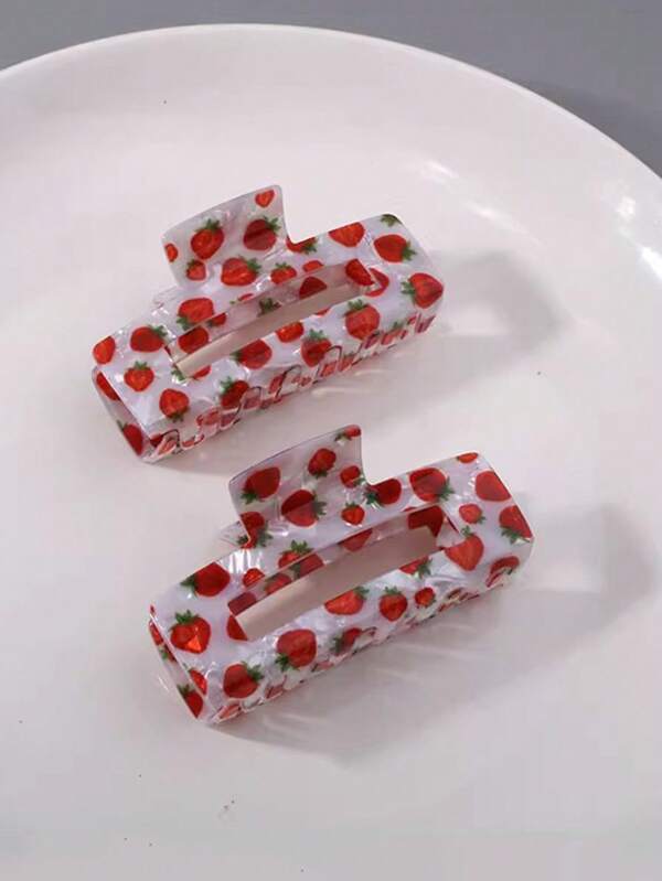 Cute Printed Large Hair Claw Clip For Ponytail, Elegant Simple Fruit Inspired Design Hair Accessory Hair Accessories