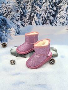 1 Pair 2025 New Toddler/Kids Anti-Slip Waterproof Soft Sole Thermal Lined Snow Boots