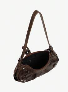 Dedoo Geantă crossbody vintage ușoară și portabilă pentru femei: Poșetă de motocicletă din piele vegană, în stil punk și gotic Y2K, cu nituri, lanțuri metalice și curea reglabilă - Accesorii pentru adolescenți, studente, modă stradală, concerte, festivaluri de muzică și ținute edgy., Geantă în stilul modei anilor 2000 pentru femei