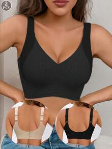 2pcs/Set Women Wireless Push-Up Bra With Side Support, Full Coverage Adjustable Lift And Enhance Bust